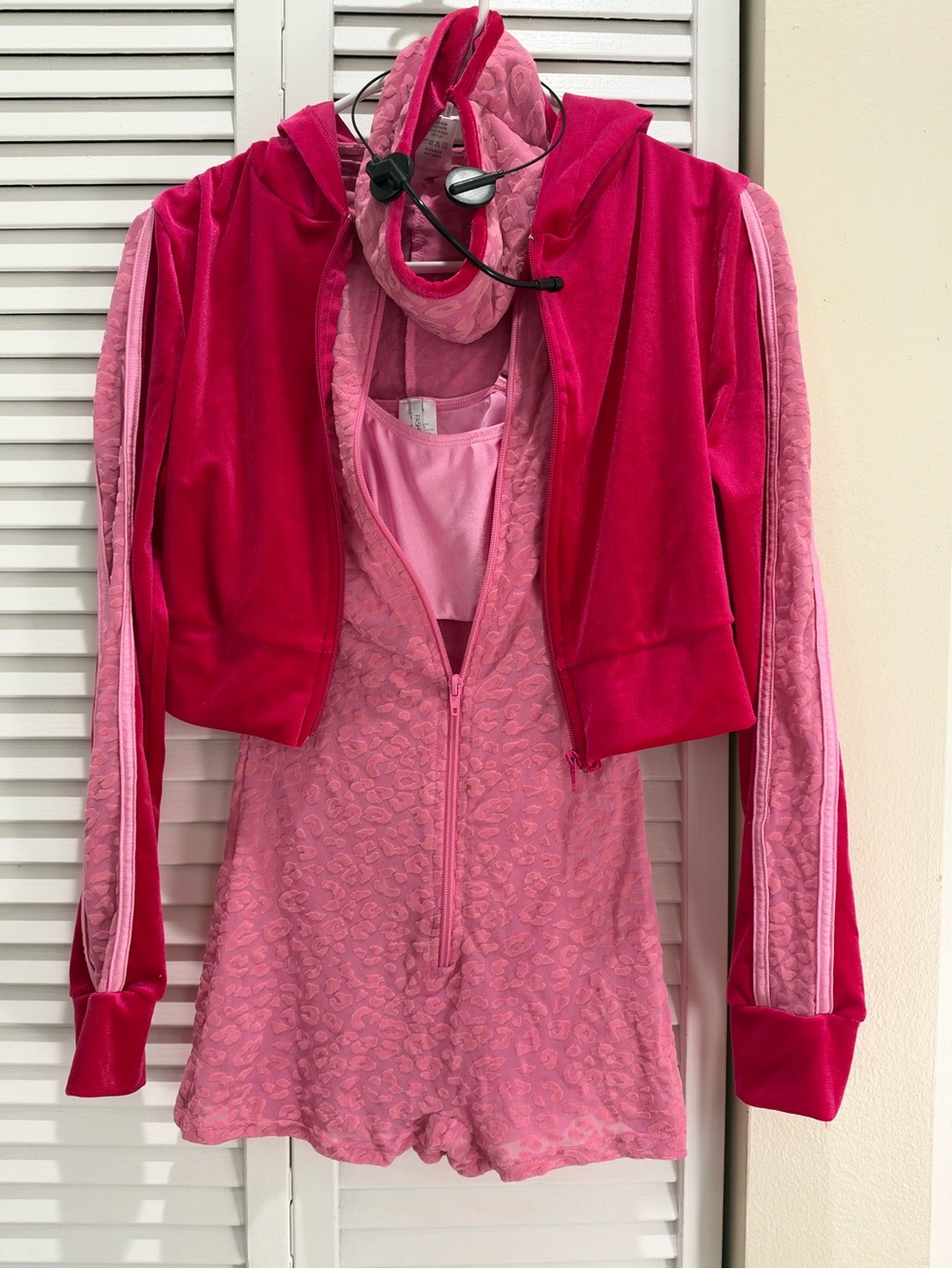 Hot Pink Cropped Velour Jacket with Light Pink Romper |Cheetah Girls Costume|